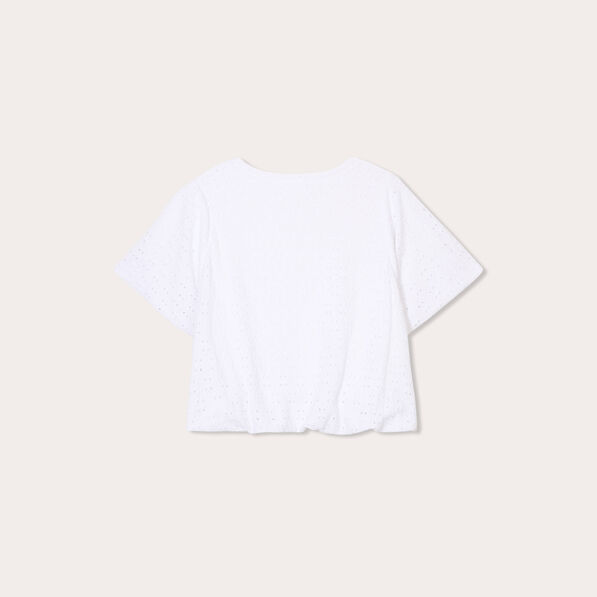 T-shirt ajouré effet boule blanc femme