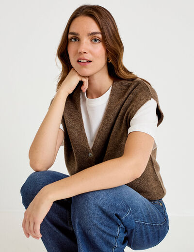 Gilet sans manches marron clair femme