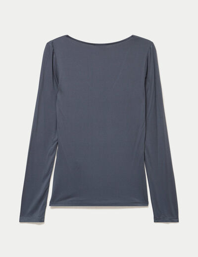 T-shirt thermique col en V plumetis gris femme