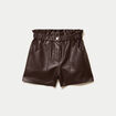 Short large taille haute en similicuir marron fonc&eacute; femme