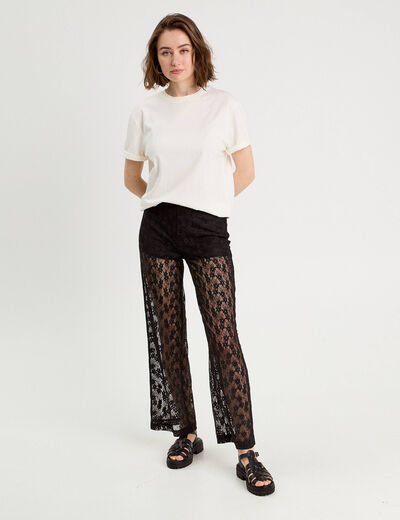 Pantalon dentelle large noir femme