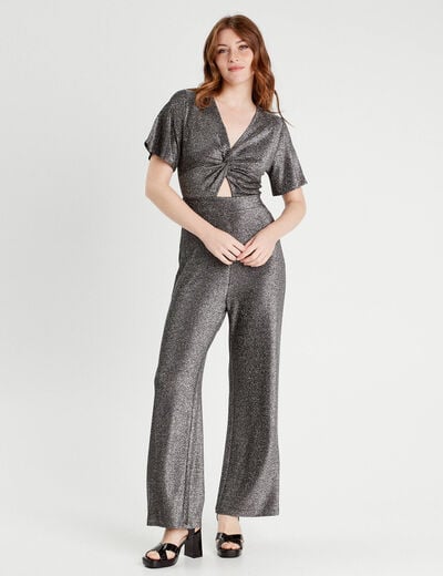 Combinaison pantalon noeud gris argent femme