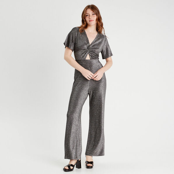 combinaison pantalon noeud gris argent femme Combinaison pantalon noeud gris argent femme