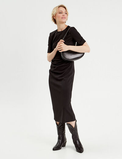 Robe longue ajustée noir femme