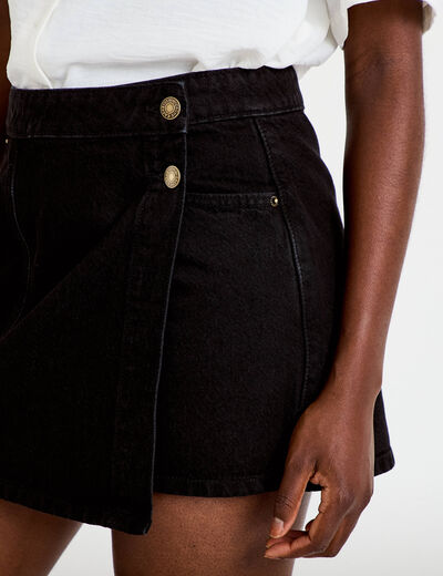 Jupe-short trap&egrave;ze en jean denim noir femme
