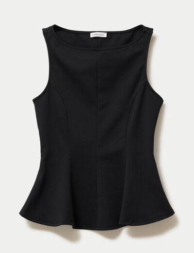 Top p&eacute;plum sans manches col rond noir femme