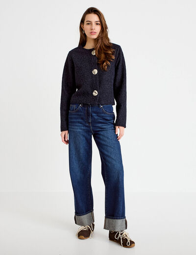 Veste effet polaire bleu marine femme