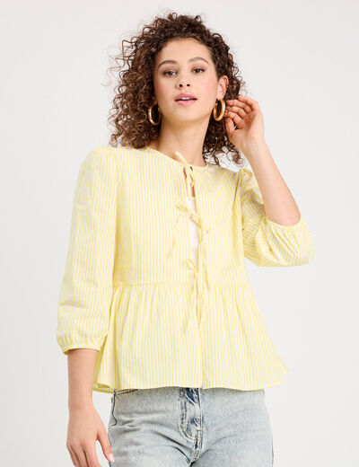 Blouse manches 3/4 nouée jaune moutarde femme