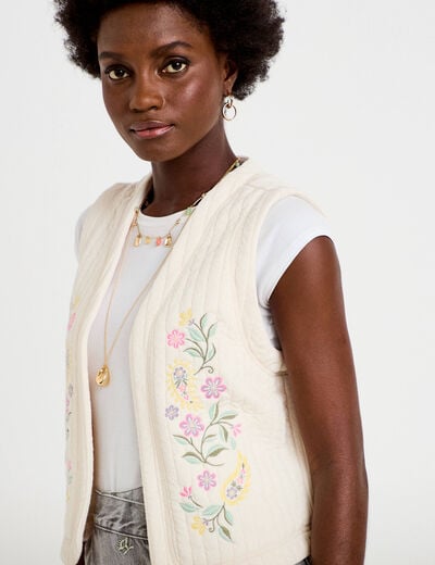 Veste droite sans manches col rond ecru femme