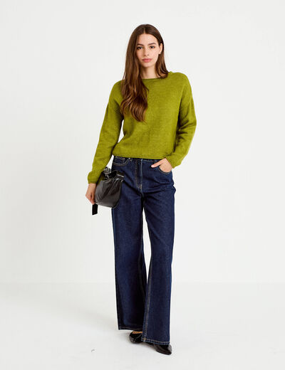 Pull manches longues vert fonc&eacute; femme
