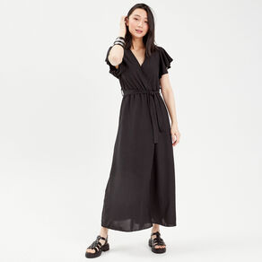 robe longue evasee cache coeur noir femme Robe longue évasée cache-coeur noir femme