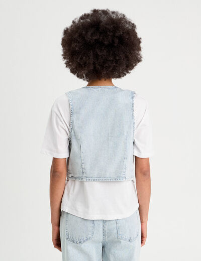 Veston sans manches en jean bleu gris femme