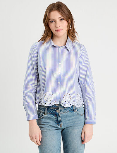 Chemise avec broderie blanc femme