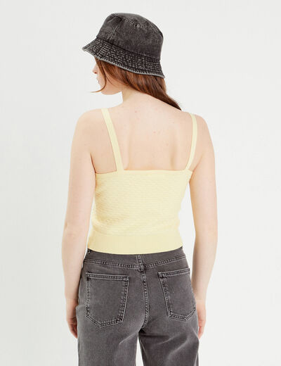 Débardeur tricot cropped jaune clair femme