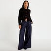 Veste tweed droite cropped col rond noir femme