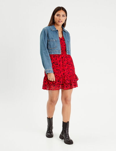 Robe évasée à volants rouge femme