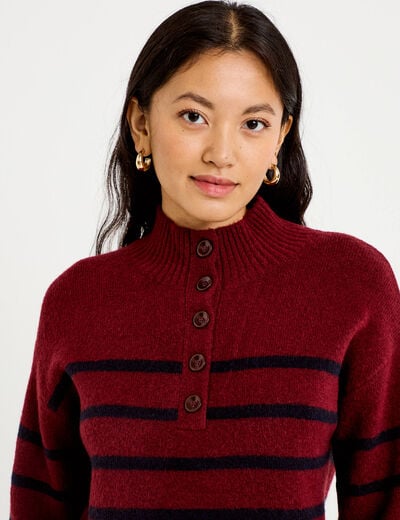 Robe pull droite manches longues 3/4 rouge fonc&eacute; femme