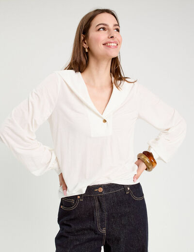 Blouse manches longues ecru femme