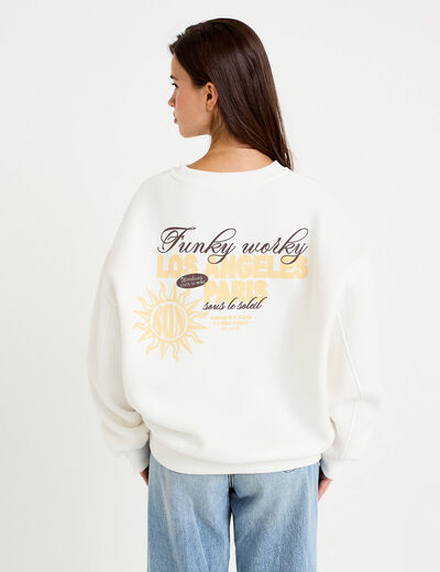Sweat col rond manches longues ecru femme