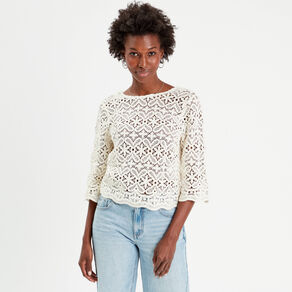 t shirt manches 34 macrame ecru femme T-shirt manches 3/4 macramé ecru femme
