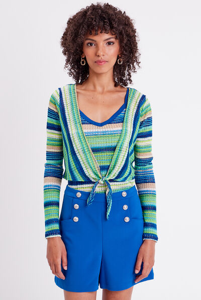 Gilet court taille nouée beige femme
