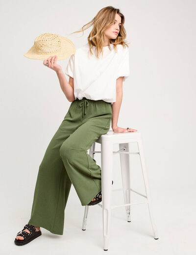 Pantalon large vert kaki femme