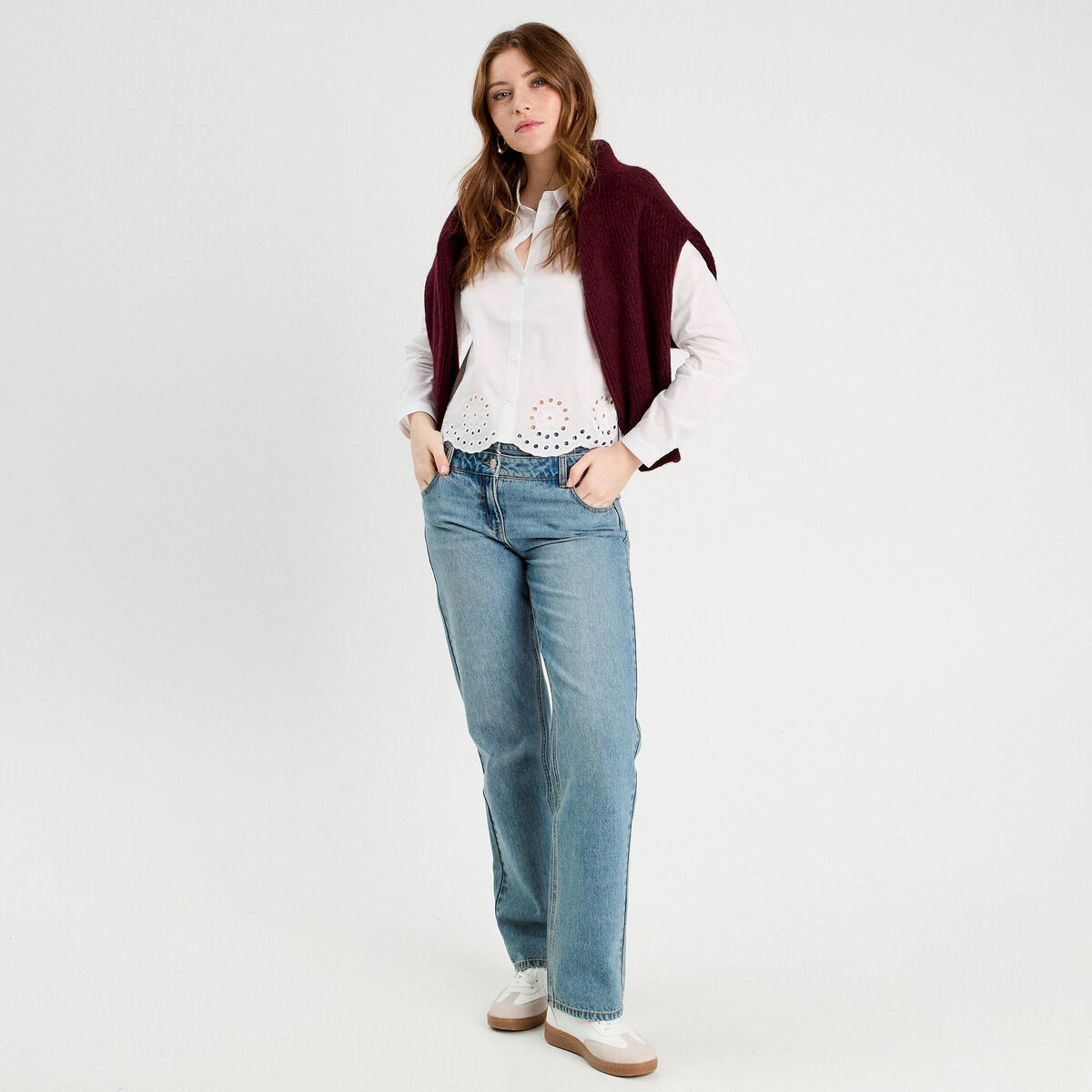 Chemise avec broderie ecru femme