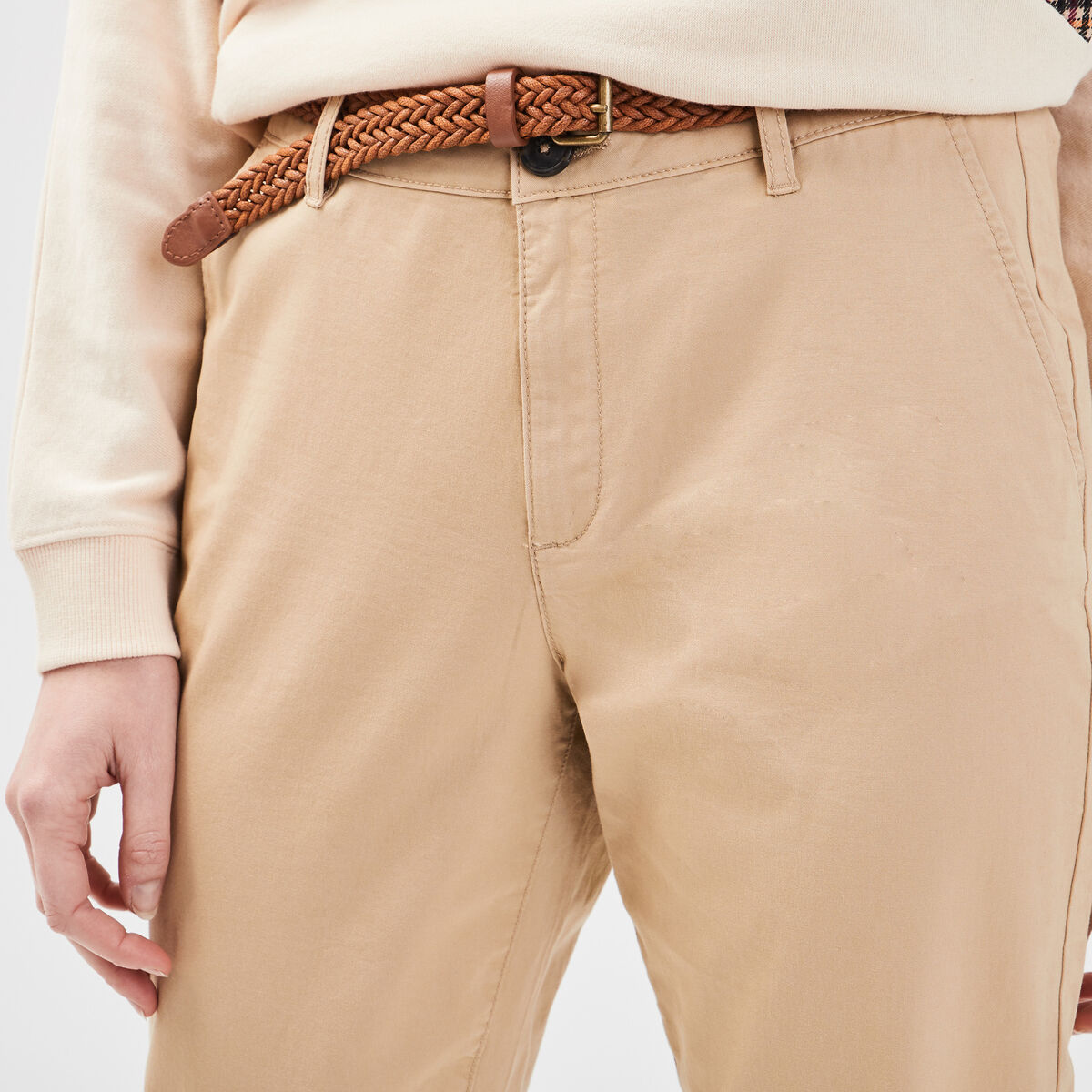 Pantalon chino 7/8ème beige femme