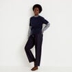 Pull col rond vichy manches longues bleu marine femme