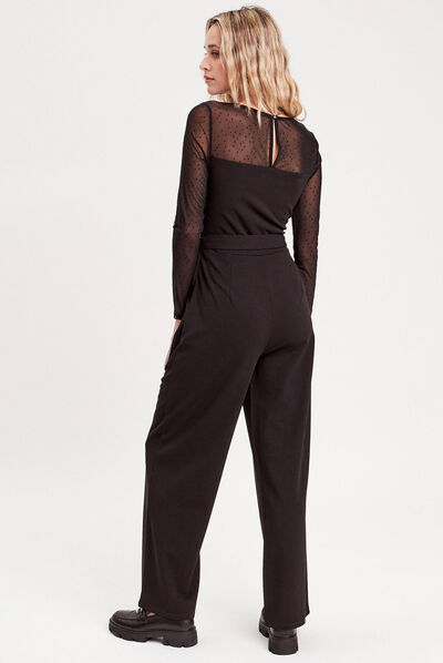 Combinaison pantalon ceinturée noir femme