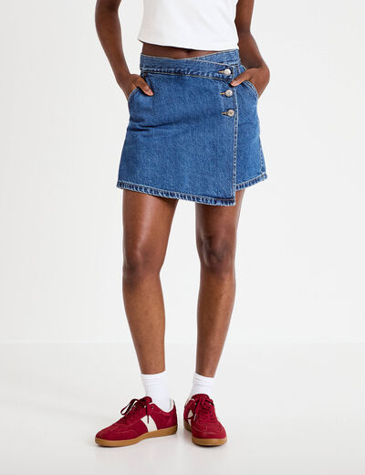 Jupe-short droite en jean denim stone femme