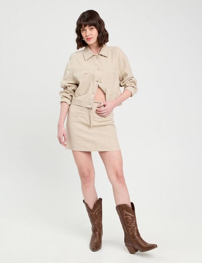 Jupe droite contenant du lin beige femme
