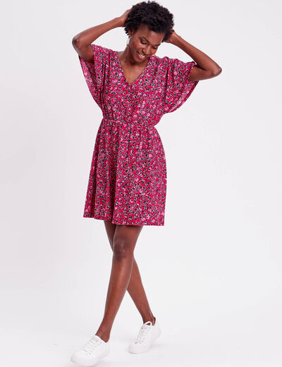 Robe évasée col en V rouge femme