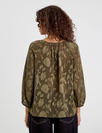 Blouse manches 3/4 vert kaki femme