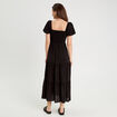 Robe longue évasée smockée noir femme