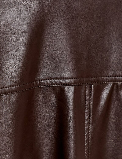 Veste effet boule manches longues marron fonc&eacute; femme