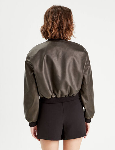 Veste bomber simili cuir noir femme