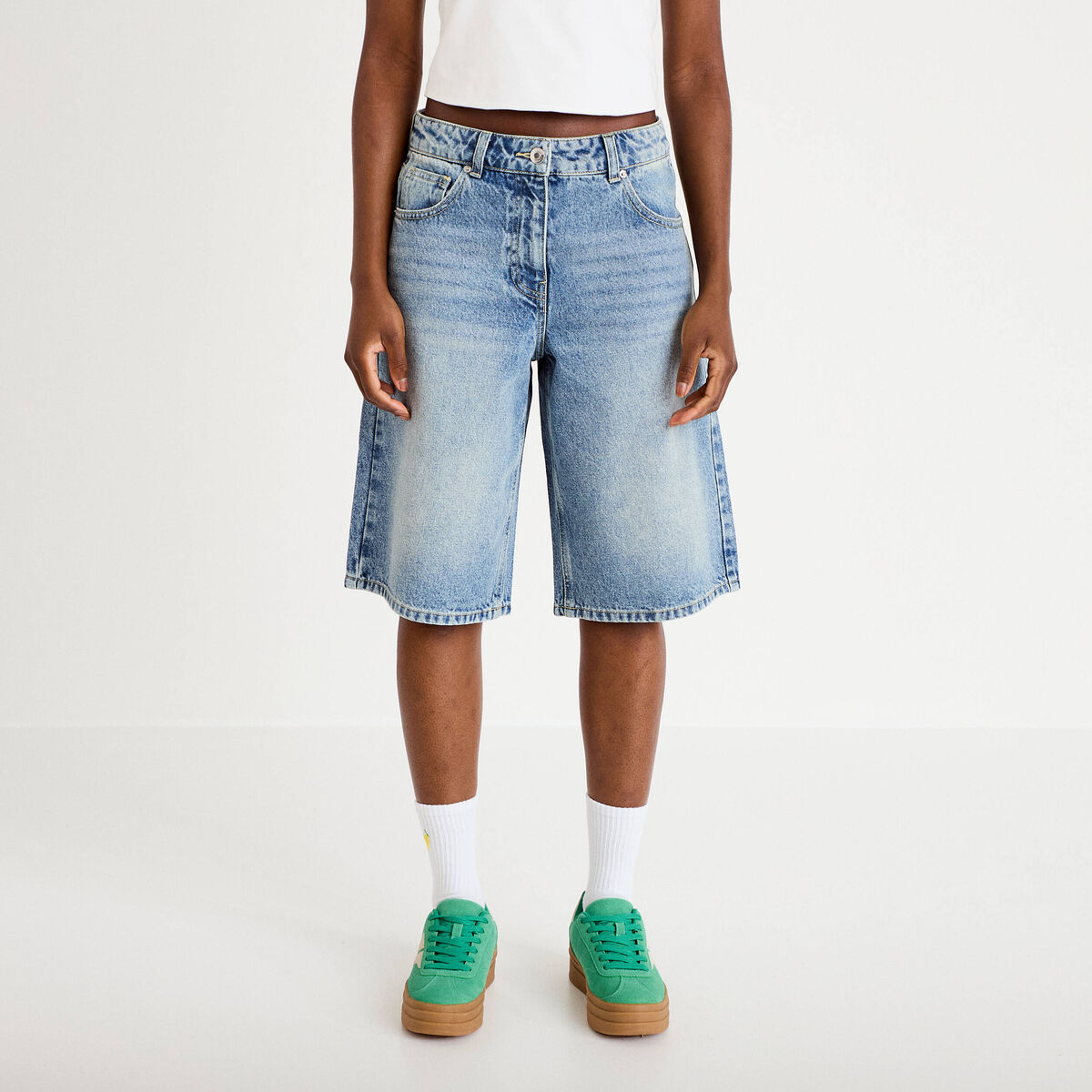 Bermuda en jean denim triple stone femme