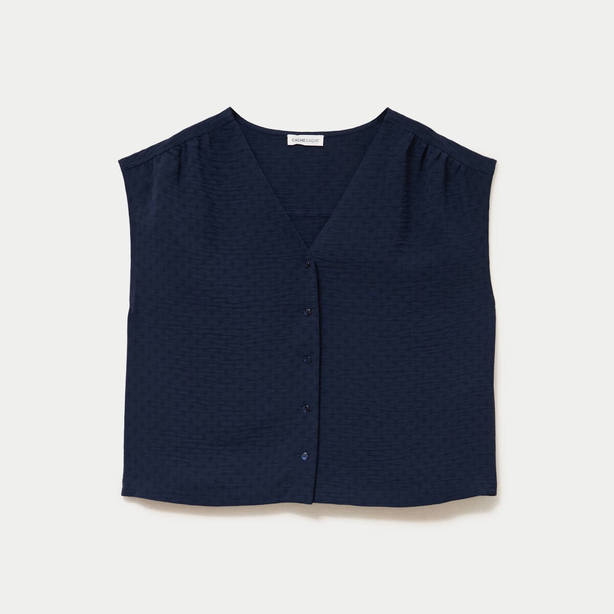 Blouse droite sans manches col v bleu marine femme