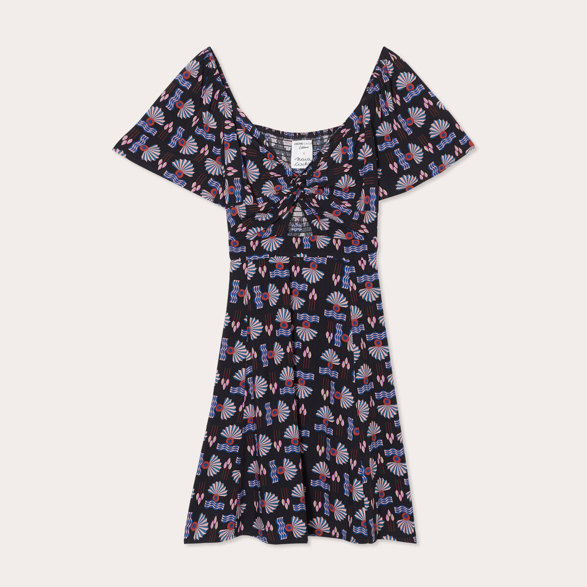 Robe évasée manches courtes noir femme