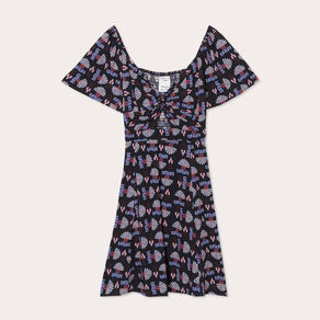 Robe évasée manches courtes noir femme