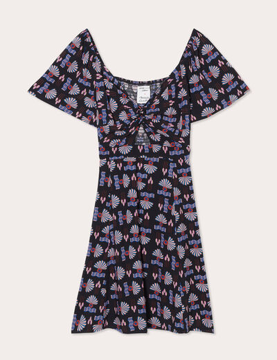 Robe évasée manches courtes noir femme