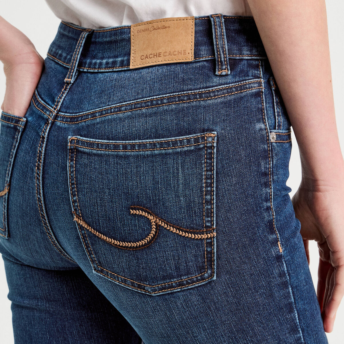 Jeans droit taille haute denim brut femme