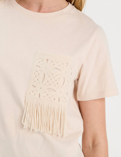 T-shirt poche effet crochet beige femme