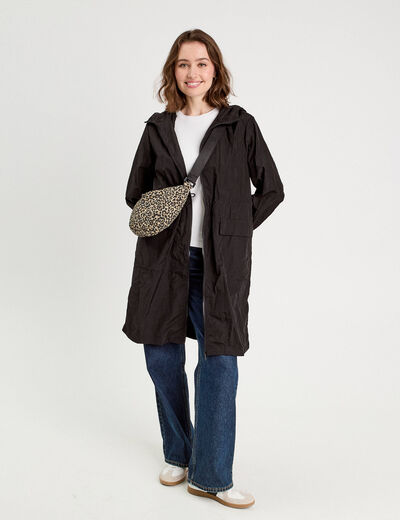 Parka déperlante 2-en-1 avec pochette noir femme