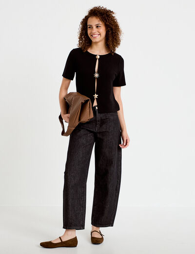 Gilet droit court manches courtes noir femme