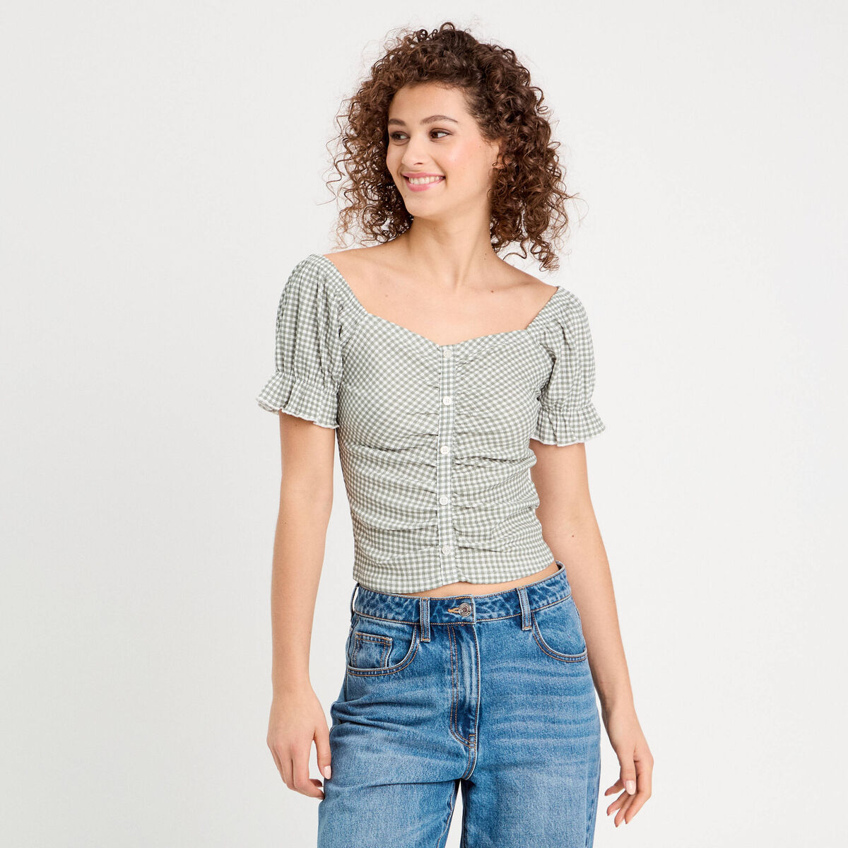 Blouse manches courtes vert kaki femme