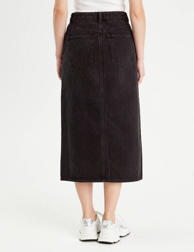 Jupe midi droite en jean noir femme