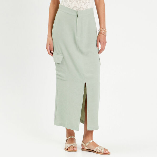 Jupe droite poches à rabat vert olive femme