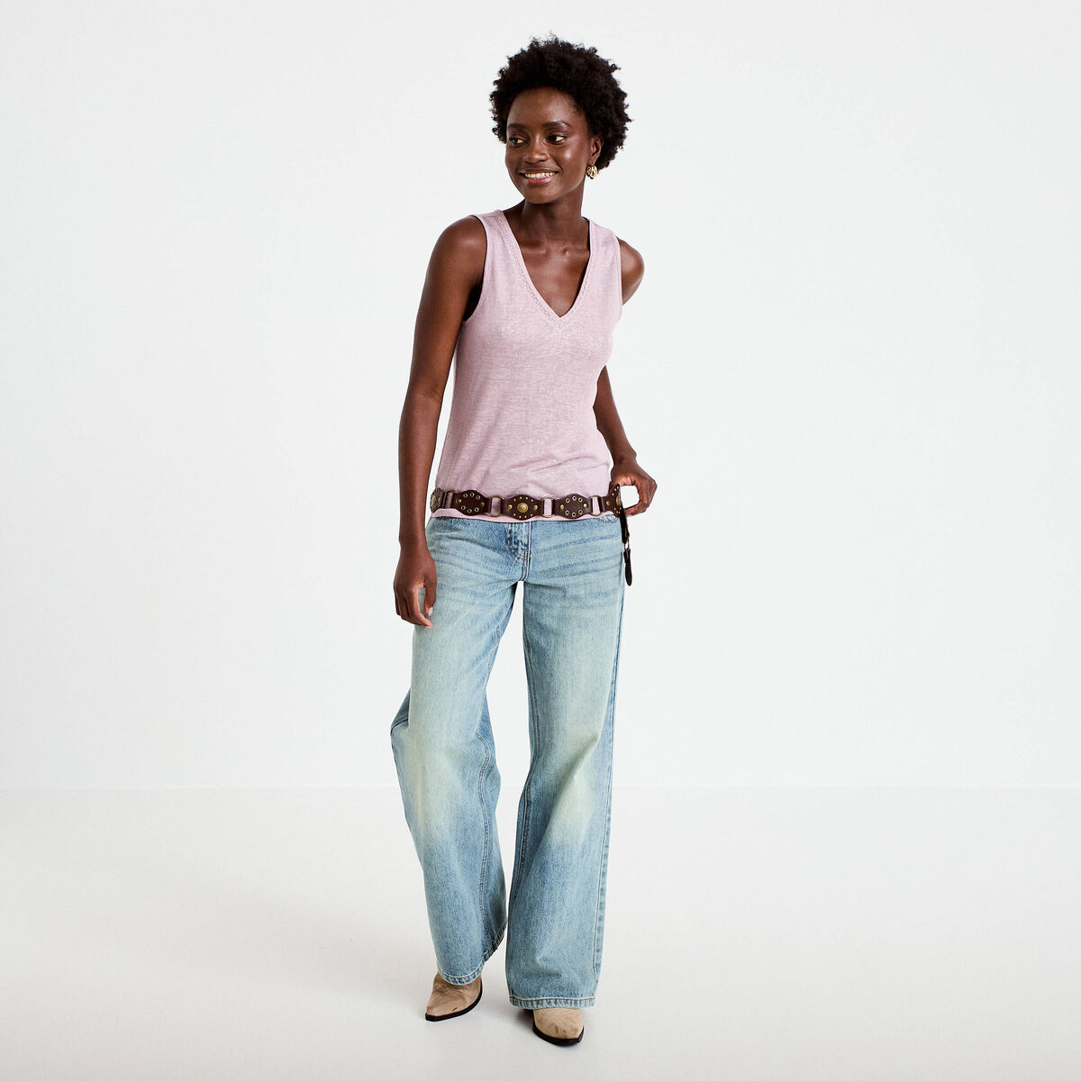 D&eacute;bardeur col v violet clair femme
